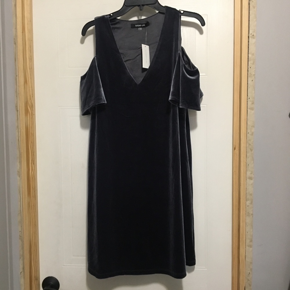NWT SugarLips Blue OTS Velvet Dress- Med